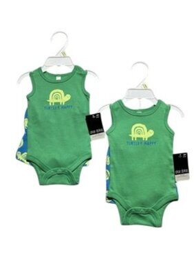 NWT Okie Dokie 3 Month Boy's Matching Turtle Summer Shorts Sets for Twins